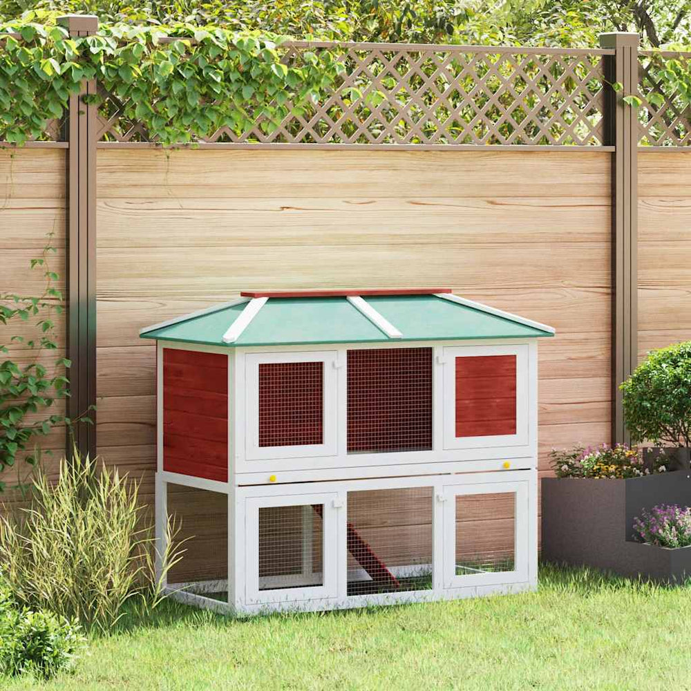 vidaXL Small Animal/Rabbit Hutch 2-Story Red Wood