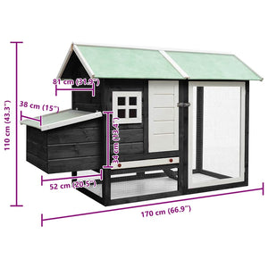 vidaXL Chicken Coop Grey 170x81x110 cm Solid Pine & Fir Wood