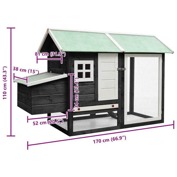 vidaXL Chicken Coop Grey 170x81x110 cm Solid Pine & Fir Wood