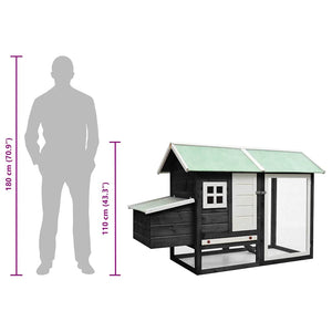 vidaXL Chicken Coop Grey 170x81x110 cm Solid Pine & Fir Wood