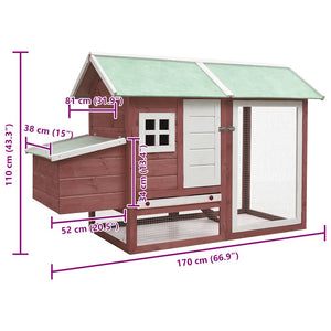 vidaXL Chicken Coop Mocca 170x81x110 cm Solid Pine & Fir Wood
