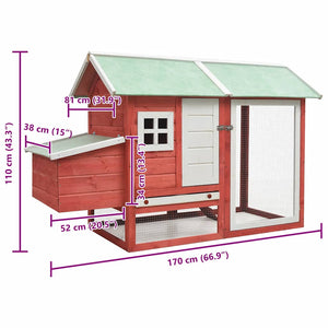 vidaXL Chicken Coop Red 170x81x110 cm Solid Pine and Fir Wood