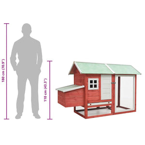 vidaXL Chicken Coop Red 170x81x110 cm Solid Pine and Fir Wood