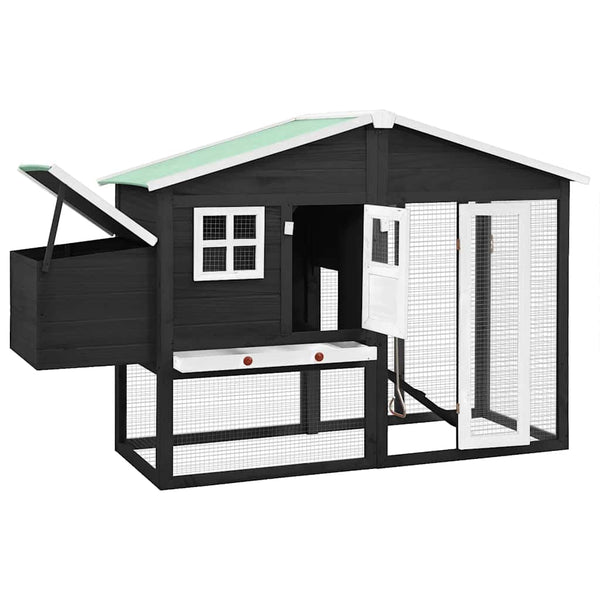 vidaXL Chicken Coop with Nest Box Grey and White Solid Fir Wood