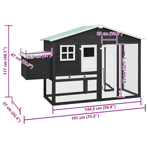 vidaXL Chicken Coop with Nest Box Grey and White Solid Fir Wood