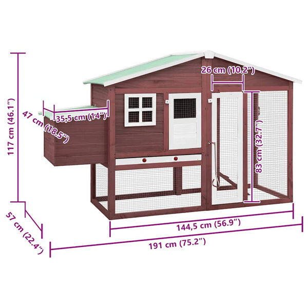 vidaXL Chicken Coop with Nest Box Mocha Brown and White Solid Fir Wood