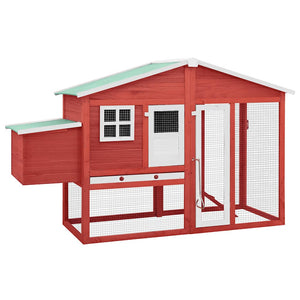 vidaXL Chicken Coop with Nesting Box Red and White Solid Fir Wood