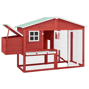vidaXL Chicken Coop with Nesting Box Red and White Solid Fir Wood