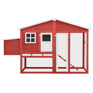 vidaXL Chicken Coop with Nesting Box Red and White Solid Fir Wood