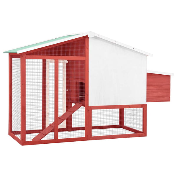 vidaXL Chicken Coop with Nesting Box Red and White Solid Fir Wood