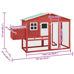 vidaXL Chicken Coop with Nesting Box Red and White Solid Fir Wood