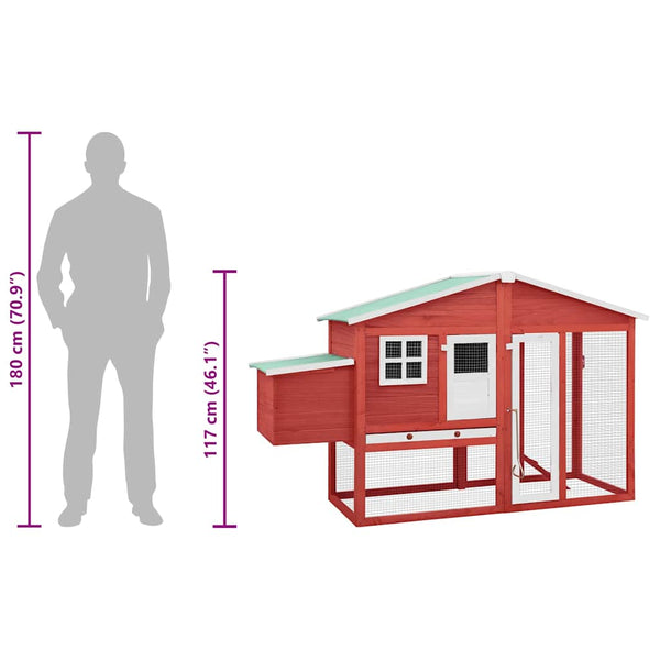vidaXL Chicken Coop with Nesting Box Red and White Solid Fir Wood