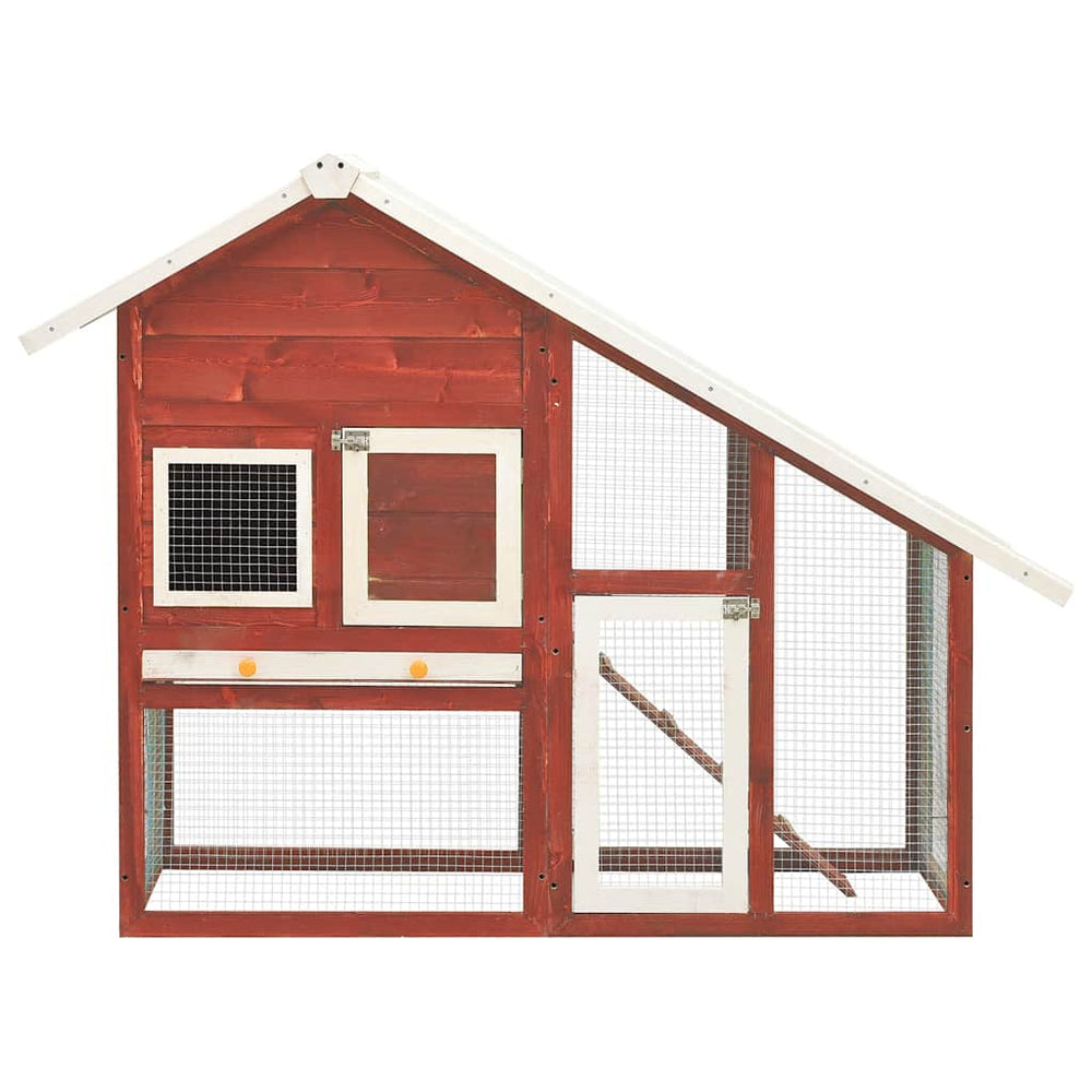 vidaXL Rabbit Hutch Red and White 140x63x120 cm Solid Fir Wood