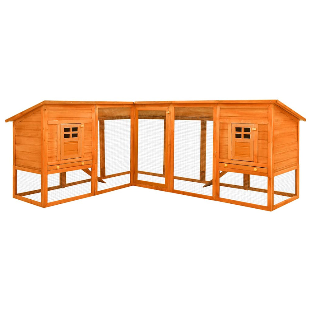 vidaXL Rabbit Hutch with Run Brown Solid Fir Wood