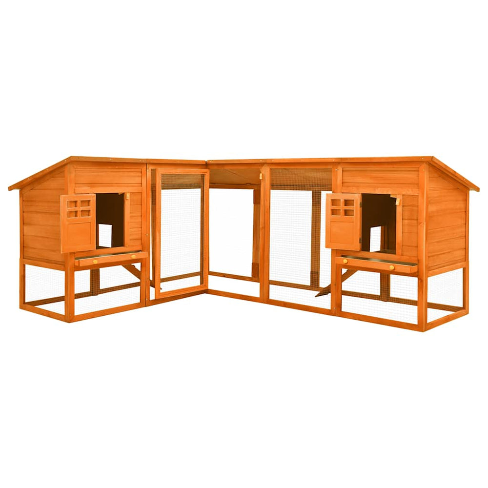 vidaXL Rabbit Hutch with Run Brown Solid Fir Wood