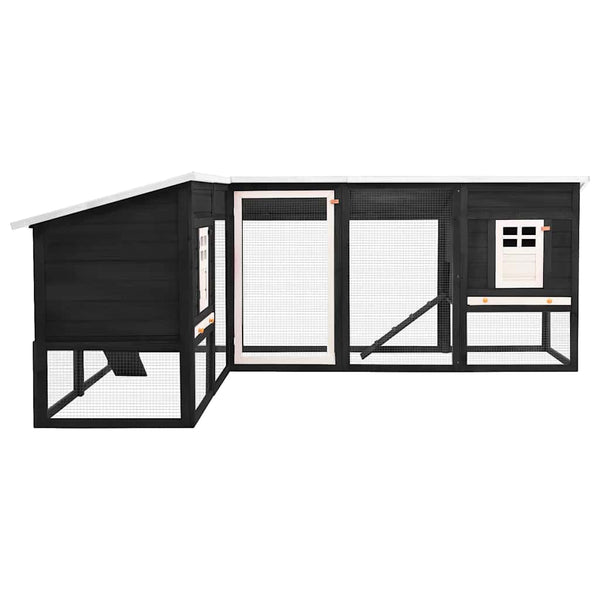 vidaXL Rabbit Hutch with Run Grey and White Solid Fir Wood