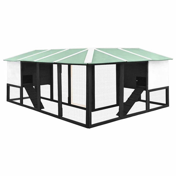 vidaXL Rabbit Hutch with Run Grey and White Solid Fir Wood