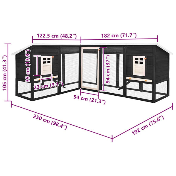 vidaXL Rabbit Hutch with Run Grey and White Solid Fir Wood