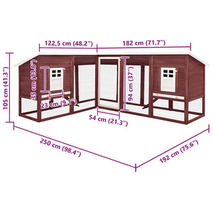 vidaXL Rabbit Hutch with Run Mocca and White Solid Fir Wood