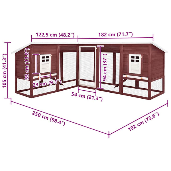 vidaXL Rabbit Hutch with Run Mocca and White Solid Fir Wood