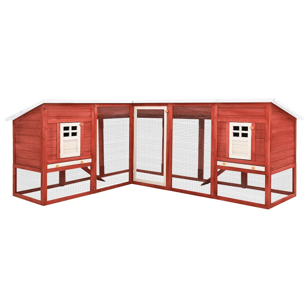 vidaXL Rabbit Hutch with Run Red and White Solid Fir Wood