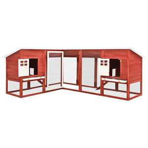 vidaXL Rabbit Hutch with Run Red and White Solid Fir Wood