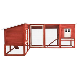 vidaXL Rabbit Hutch with Run Red and White Solid Fir Wood