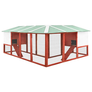 vidaXL Rabbit Hutch with Run Red and White Solid Fir Wood