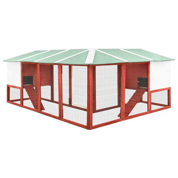 vidaXL Rabbit Hutch with Run Red and White Solid Fir Wood
