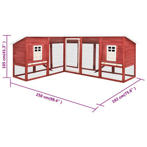 vidaXL Rabbit Hutch with Run Red and White Solid Fir Wood