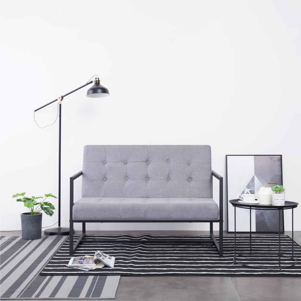 vidaXL 2-Seater Sofa with Armrests Light Grey Steel and Fabric