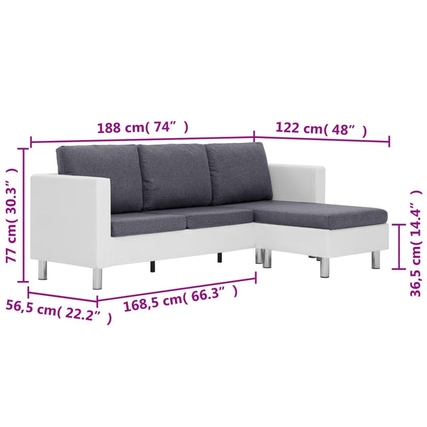 vidaXL 3-Seater Sofa with Cushions White Faux Leather