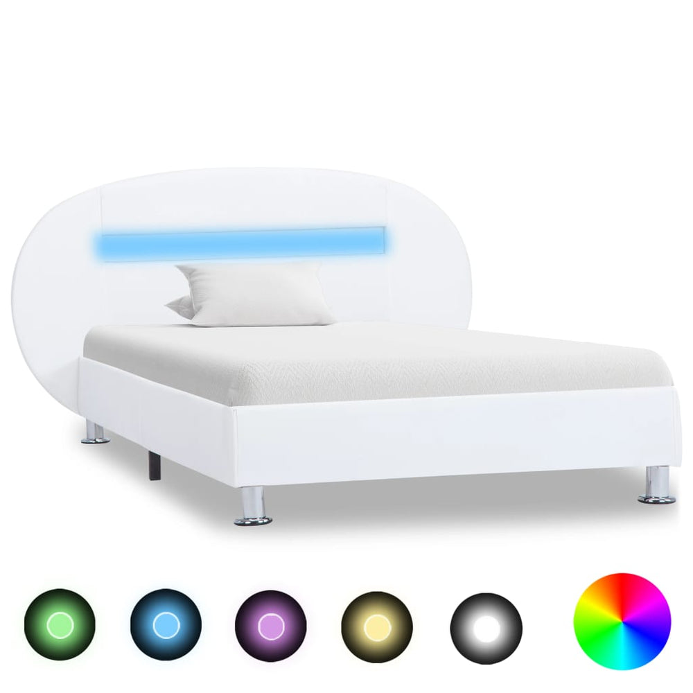 vidaXL LED Bed Frame White Faux Leather 100x200 cm