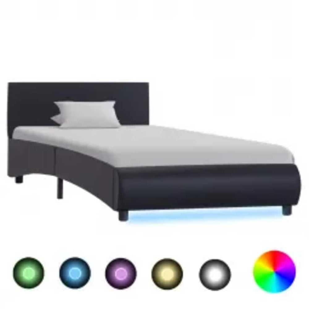 vidaXL LED Bed Frame Black Faux Leather 100x200 cm