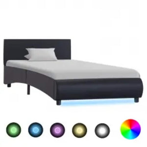 vidaXL LED Bed Frame Black Faux Leather 100x200 cm