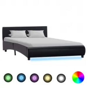 vidaXL LED Bed Frame Black Faux Leather 140x200 cm