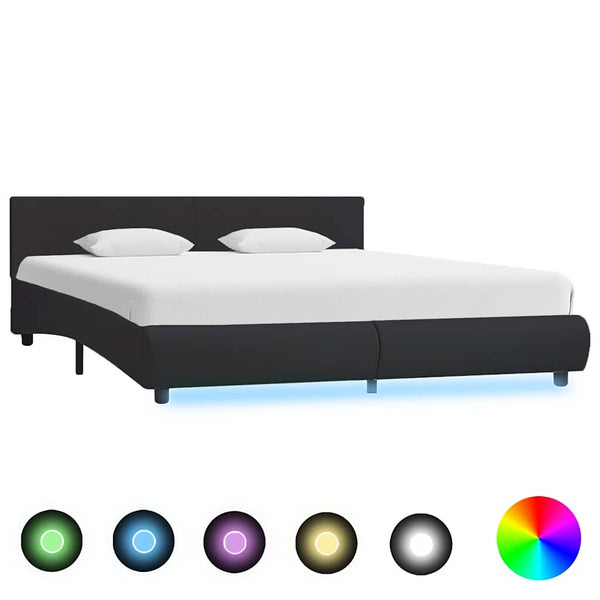 vidaXL LED Bed Frame Black Faux Leather 160 x 200 cm