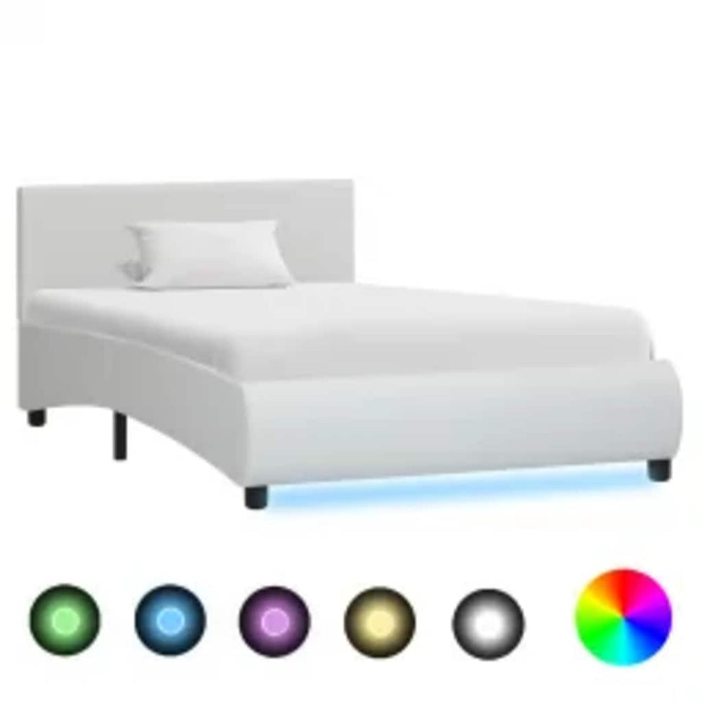 vidaXL LED Bed Frame White Faux Leather 100x200 cm