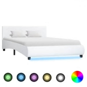 vidaXL LED Bed Frame White Faux Leather 120x200 cm