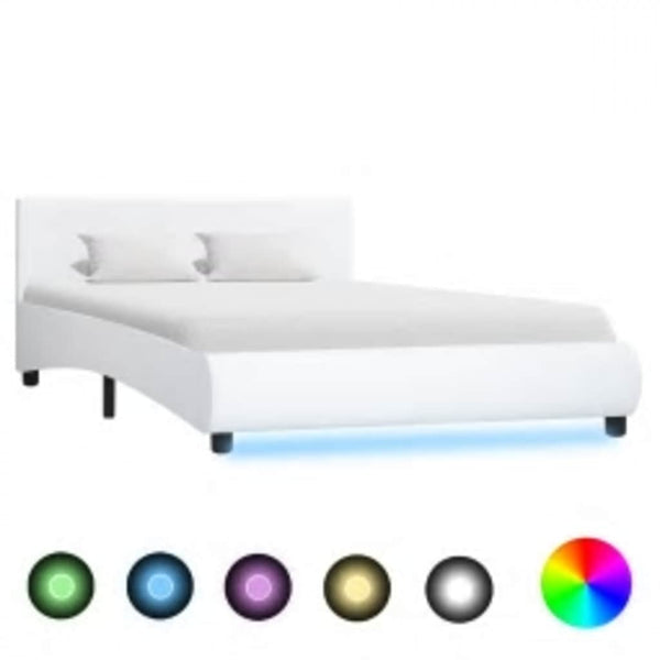 vidaXL LED Bed Frame White Faux Leather 120x200 cm
