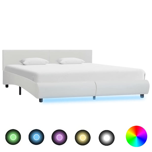 vidaXL LED Bed Frame White Faux Leather 160x200 cm
