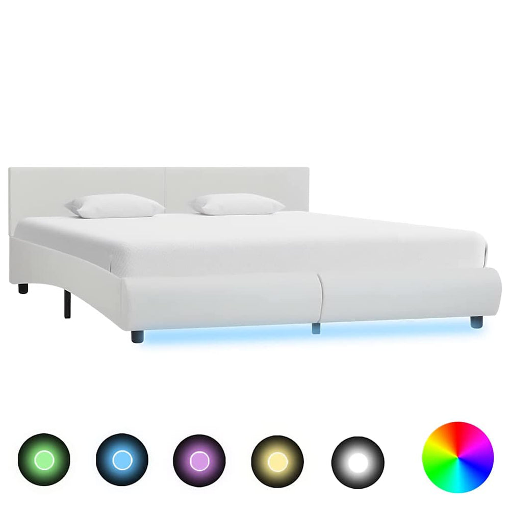 vidaXL LED Bed Frame White Faux Leather 180x200 cm
