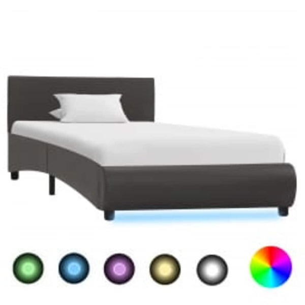 vidaXL LED Bed Frame Gray Faux Leather 90x200 cm