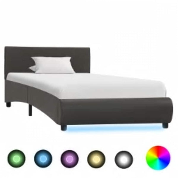 vidaXL LED Bed Frame Grey Faux Leather 100x200 cm