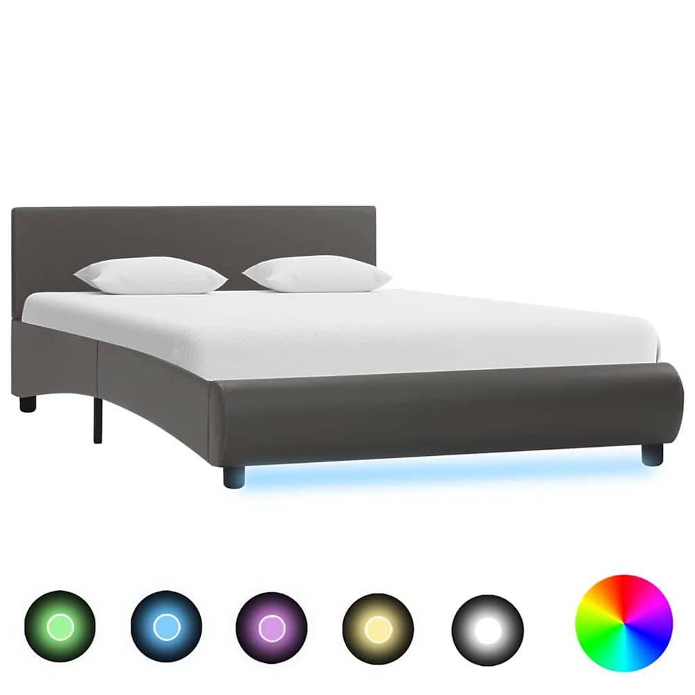 vidaXL LED Bed Frame Grey Faux Leather 120x200 cm