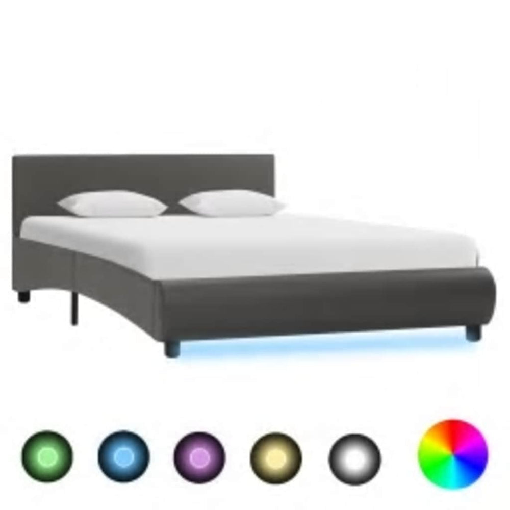 vidaXL LED Bed Frame Grey Faux Leather 140x200 cm