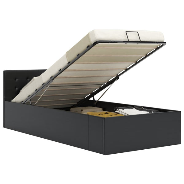 vidaXL Hydraulic Storage Bed Black Faux Leather 90x200 cm