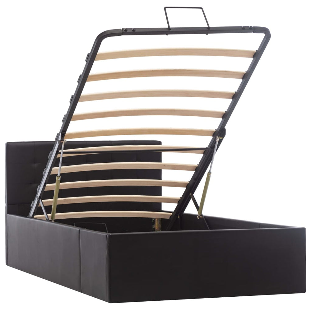 vidaXL Hydraulic Storage Bed Black Faux Leather 90x200 cm