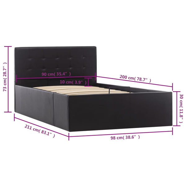 vidaXL Hydraulic Storage Bed Black Faux Leather 90x200 cm