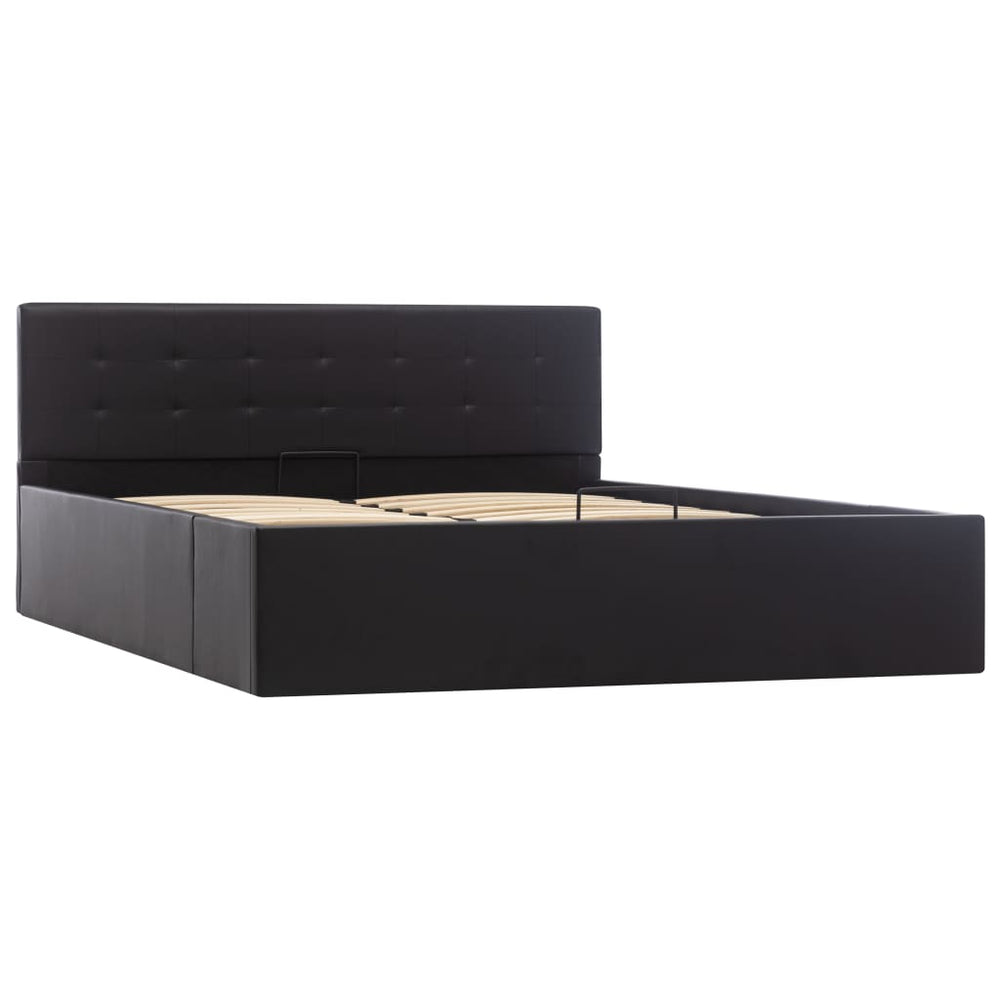 vidaXL Hydraulic Storage Bed Black Faux Leather 140x200 cm